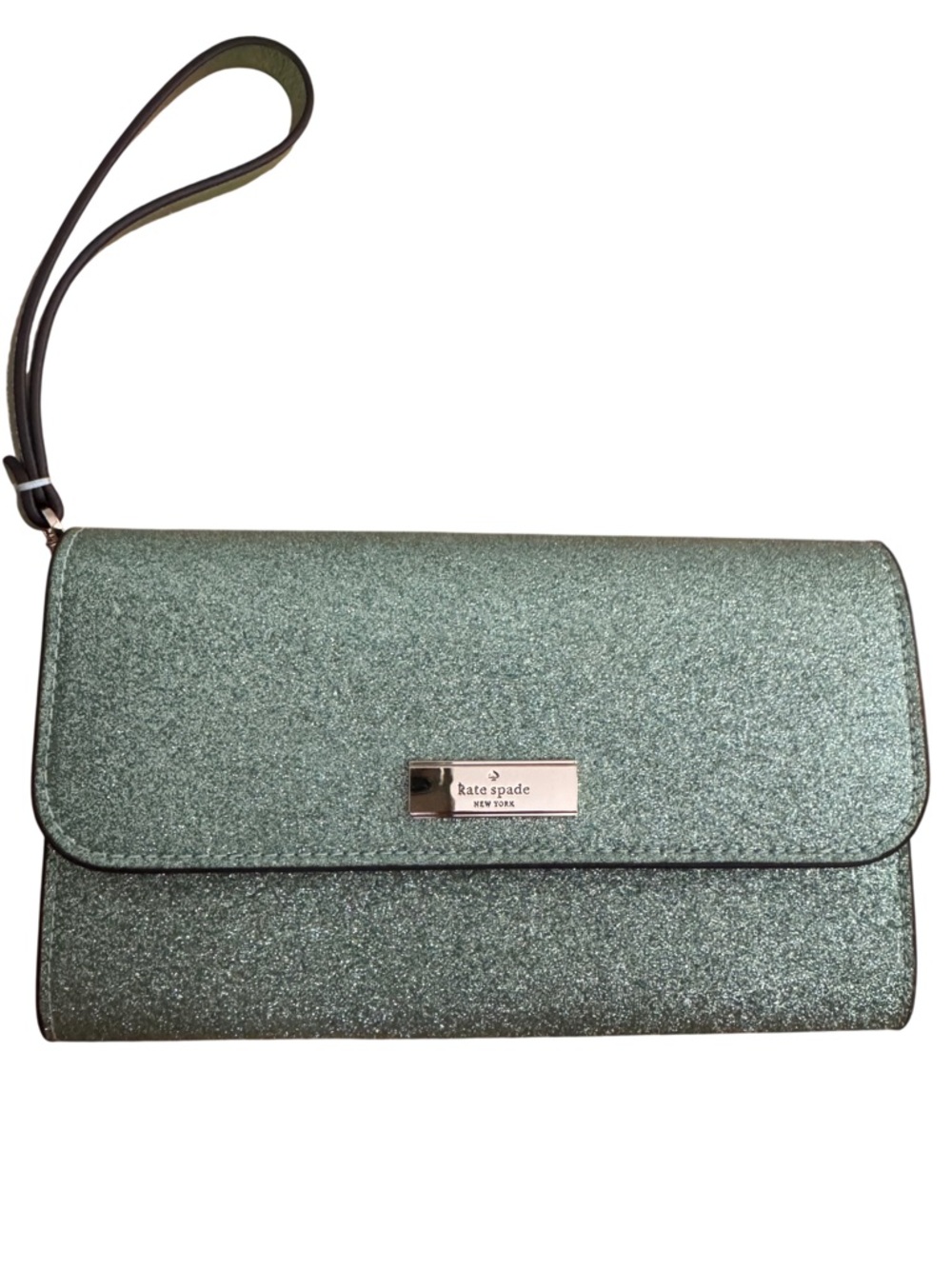 Kate Spade Kenzie Boxed Glitter Medium Flap Wristlet Seawater